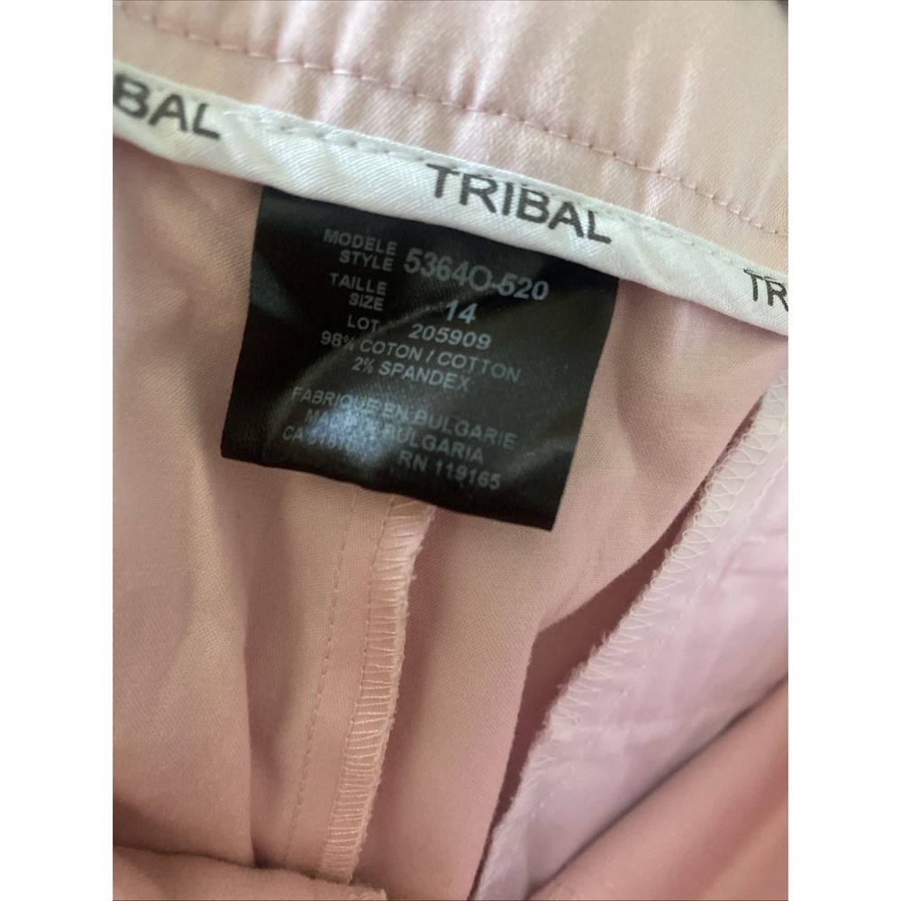 Tribal Stretch Capri Pants Womens Size 14 Pink Cropped Button Hem Cotton Coastal - Picture 8 of 9